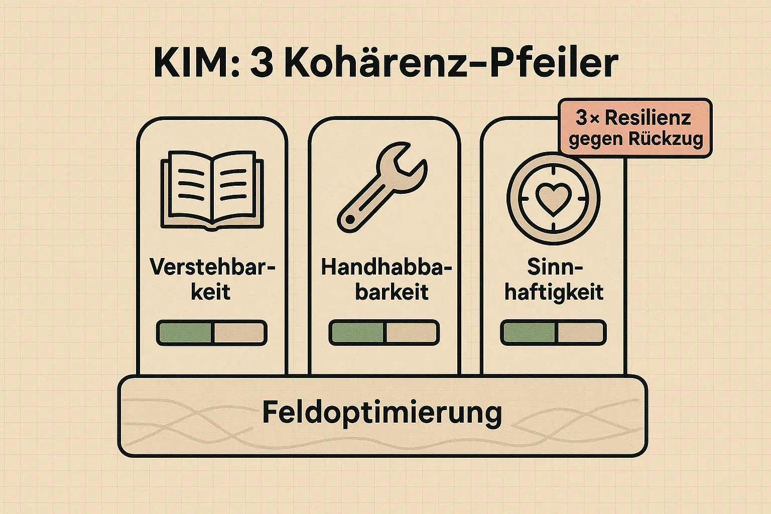 So wird „Motivation“ operational: KIM übersetzt Rückzug in drei steuerbare Kohärenz-Hebel und verankert sie in Feldoptimierung statt in Purpose-Floskeln.